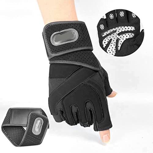 QWFVHJ Sporthandschuhe, Halbfingerhandschuhe, Trainingshandschuhe, vollständiger Handflächenschutz mit Armband for Männer und Frauen, Halbfingerschutz, atmungsaktive Handschuhe(Black,XL) von QWFVHJ