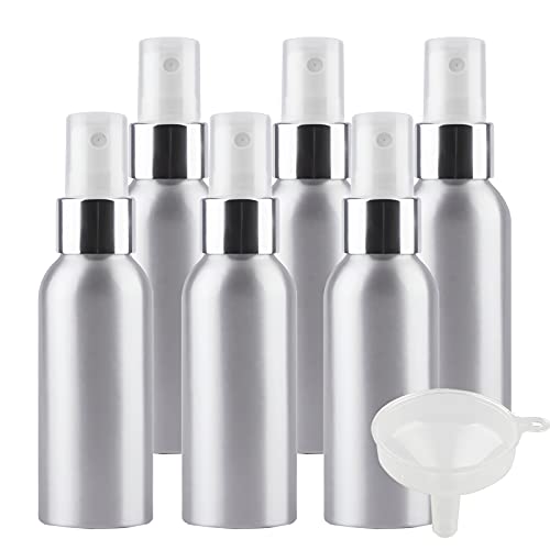 Reisekosmetikbehälter, Reisegläser for Toilettenartikel, 6 Stück, 100 ml, Leere Silberne Aluminium-Sprühflasche mit feinem Sprühnebel und weißem/goldenem Metall-Sprühkopf(Silver,100ml) von QWFVHJ