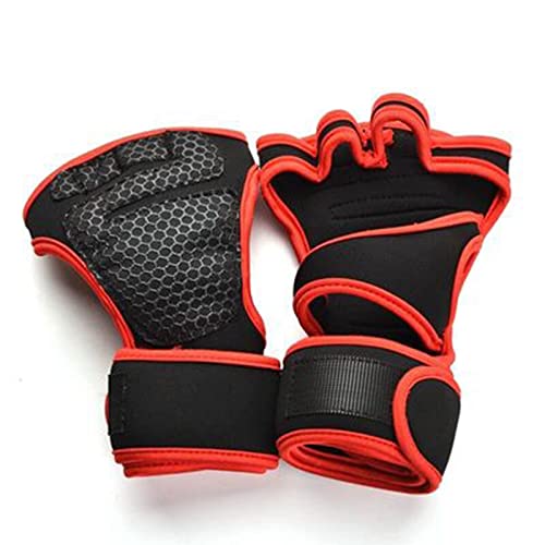 Sporthandschuhe, Halbfingerhandschuhe, Gewichtheberhandschuhe for Herren und Damen, Halbfinger mit Handgelenkstütze, Fitness-Trainingshandschuhe fürs Fitnessstudio, Fahrradhandschuhe for Fitness(Red,L von QWFVHJ