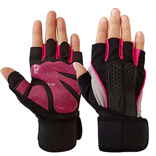 Sporthandschuhe, Halbfingerhandschuhe, Gewichtheberhandschuhe for das Training im Fitnessstudio, atmungsaktiv mit rutschfestem Handflächenschutz, Halbfingerhandschuhe for Männer und Frauen(Pink,L) von QWFVHJ