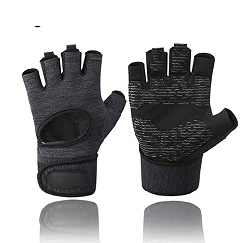 Sporthandschuhe, Halbfingerhandschuhe, Gewichtheberhandschuhe for das Training im Fitnessstudio, atmungsaktive lange Handgelenkstütze for Männer und Frauen, Halbfinger mit gepolstertem Anti(Black,XL) von QWFVHJ