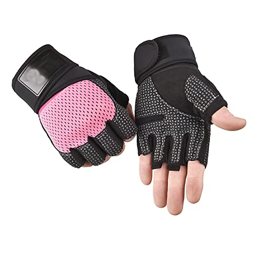 Sporthandschuhe, Halbfingerhandschuhe, Gewichtheberhandschuhe for das Training im Fitnessstudio for Männer und Frauen, Handgelenkstützgurt mit gepolstertem Handflächenschutz, Halbfinger(Pink,XL) von QWFVHJ