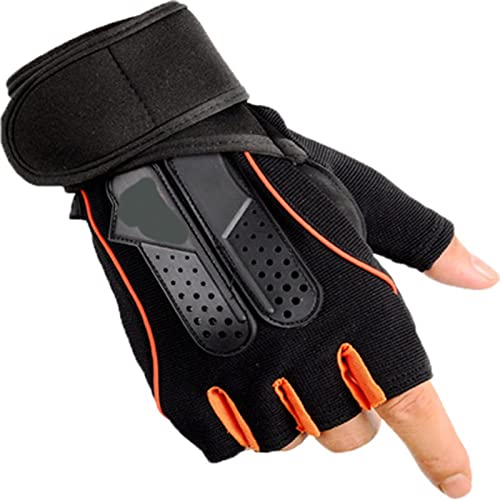 Sporthandschuhe, Halbfingerhandschuhe, Gewichtheberhandschuhe for das Training im Fitnessstudio for Männer und Frauen mit langer Handgelenkstütze, rutschfester Handflächenschutz, Halb(Orange,XL) von QWFVHJ