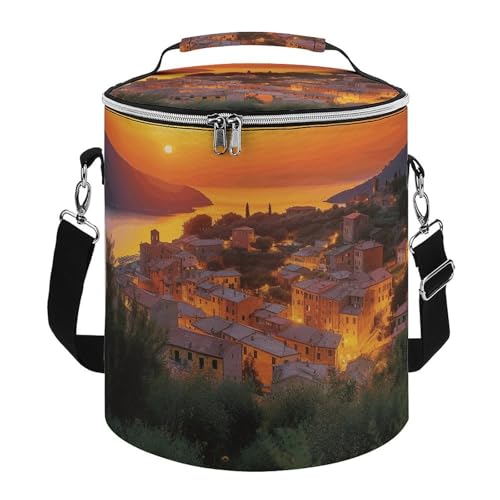 Camping-Kühler, italienischer Sonnenuntergang-Druck, Polyester, Camping-Kühler, tragbarer Outdoor-Kühler, runder Kühler von QWHJK