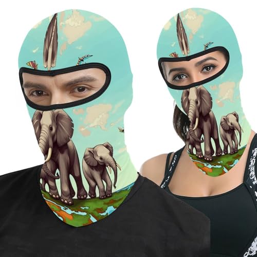 Elastische Gesichtsmasken, Elefanten-Druck, Angelhaube, Schutz-Kopfbedeckung, Skimasken, Sonnenschutz, Gesichtstuch, Elefanten, 7 5/8 von QWHJK