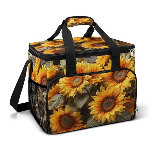 Outdoor-Freizeit-Kühltasche, Pflanzen-Thema, Sonnenblumen-Druck, große Kapazität, Kühltasche für den Außenbereich von QWHJK