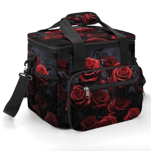 Outdoor-Kühltasche, Motiv: rote Rose, Fotodruck mit großer Kapazität, Kühltasche für den Außenbereich von QWHJK