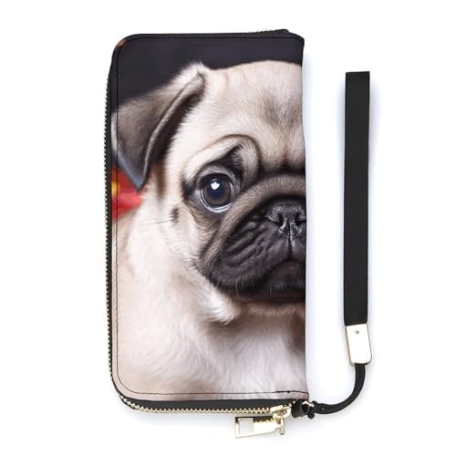 QWHJK Minimalistische Geldbörse für Herren, Welpen, Mops-Druck, faltbare Geldbörse, niedliche Geldbörse, Reisebrieftasche, Damen, Welpen, Mops, 20 x 10,5 cm, modern, Puppys Mops, 20x10.5cm, Modern von QWHJK