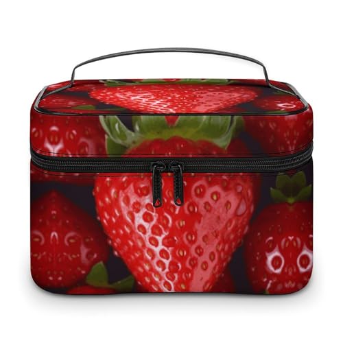 QWHJK Multifunktionale Aufbewahrungstasche, rote Erdbeere bedruckt, Badezimmer-Aufbewahrung, Make-up-Tasche, tragbare Multifunktions-Aufbewahrungstasche, rote Erdbeere, 25 x 18 x 15 cm, Rote Erdbeere, von QWHJK