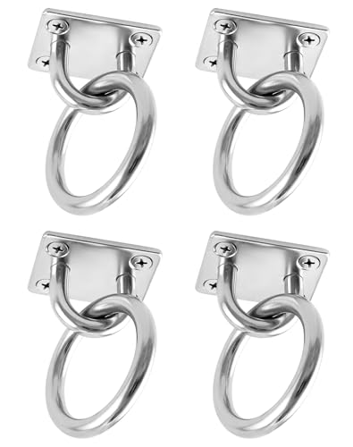 QWORK® 4er Set Edelstahl 304 Augplatte und Ring Set - 8mm Ringdurchmesser und 150kg Traglast - zum Befestigen von Sonnensegeln, Terrassenseilen, Deckenbefestigungen und mehr von QWORK