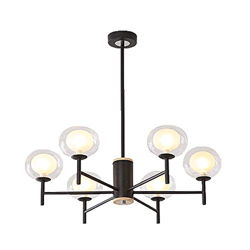 Elegante schwarze Kronleuchterlampe Sputnik, 6 Lichter, modernes industrielles Blasenkugelglas während der Beleuchtung des Zweigs, G9 LED-Deckenlampe für Esszimmer und Wohnzimmer, 6-flammig, Schwarz von QXGJTLI