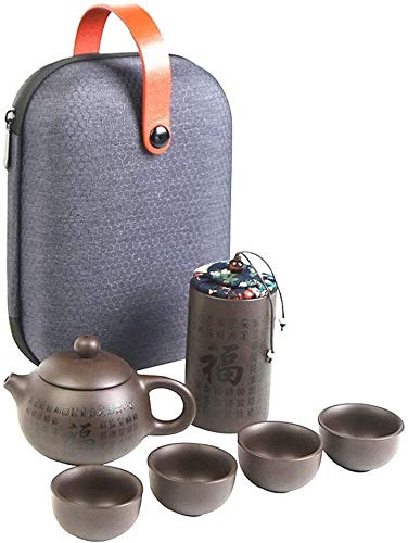 Europäisches Teeservice aus Keramik, Business-Kaffeetassen-Set, tragbare Reiseteekanne, Kungfu-Zisha-Teeservice, handgefertigte Teekanne aus violettem Ton, 4 Teetassen mit Tee-Ei, tragbare Tasche von QXGJTLI