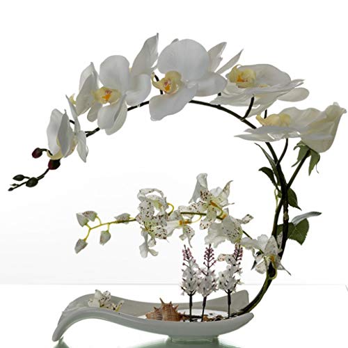 Künstliche Blumen, künstliche Orchideen, Dekoration – Phalaenopsis-Blumenarrangements, künstliche Phalaenopsis im Topf mit Porzellanvase, Bonsai-Dekoration für Zuhause/Küche/Schlafzimmer/Esszimmer, von QXGJTLI