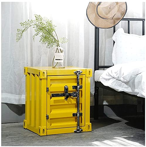 Nachttische, Nachttisch, Nachtschrank, Schmiedeeiserner Nachttisch, Container, Industrieller Wind, Nachttisch mit Schloss, Lagerschrank, Kreativer Nachttisch, Nachttisch, Beistelltisch (Farbe: von QXGJTLI