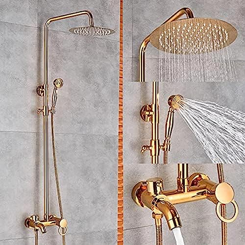 QXGJTLI Badezimmer Regendusche Wasserhahn Badewanne Dusche Mischbatterie 8 Zoll Regenkopf Duschset System Badewanne Wasserhahn Wandmontage-Gold,Gold von QXGJTLI