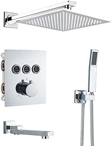 QXGJTLI Chrom-Thermostat-Badezimmer-Duscharmatur, Regenduschkopf, Wandmontage, Badewannen-Mischbatterie, Badewannen-Duschset, Wandmontage, 2-Wege, 16 Zoll, 3-Wege-12-Zoll-Wand von QXGJTLI