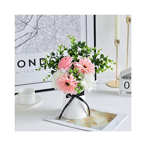 QXGJTLI Künstliche Blumen Blumen Dekoration - Seidenblumen Set mit Keramikvase, Gefälschte Pflanzen Eukalyptusblätter Beeren für Haus/Küche/Schlafzimmer/Esstisch Dekoration Flora/Rosa von QXGJTLI