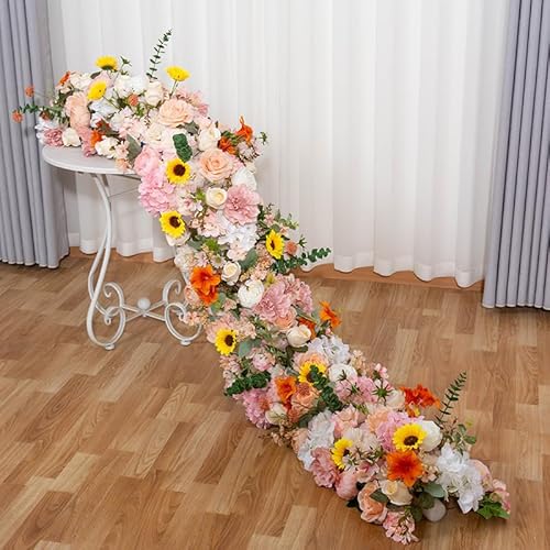 QXGJTLI Künstliche Blumengirlanden, Tischdekoration für Hochzeiten, Blumenarrangements in Altrosa, für den Kopf eines Schatzes/für den Tisch im Bankettstil für Empfänge, E-200 x 35 cm von QXGJTLI