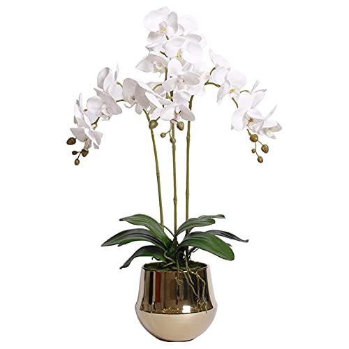 QXGJTLI Künstliches Blumenset, künstliche Phalaenopsis-Orchideenblüten in Goldener Vase, Phalaenopsis-Blumenarrangement aus Kunstseide als Tischdekoration für Hochzeiten, schöne künstliche Blumen von QXGJTLI