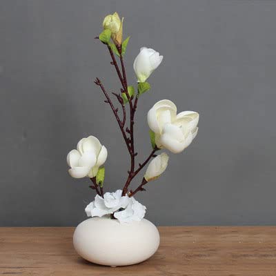 QXGJTLI Kunstblume mit Topf, Orchidee, künstliche Magnolienblüte und Keramikvase, Seiden-Magnolienblumen-Flaschenset für Büro, Zuhause, Tafelaufsatz, Dekoration, Orchidee (F) von QXGJTLI