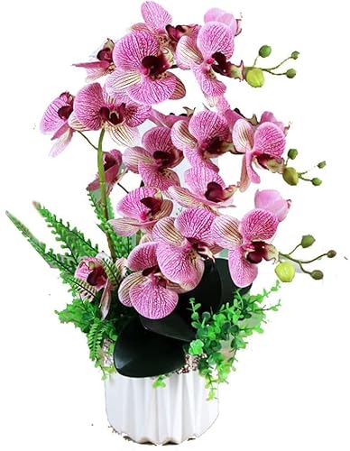 QXGJTLI Kunstblume mit Topf Orchidee, künstliche PU-Schmetterlingsorchidee mit Keramikvase, Kunstblumenset für den Schreibtisch, für Büro, Zuhause, Raumdekoration, Orchidee (Rosa) von QXGJTLI