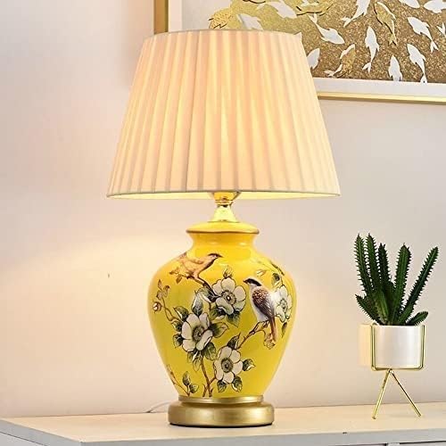 QXGJTLI Moderne Keramik-Tischlampe, handbemalte Blumen- und Vogel-Tischlampe aus Keramik im chinesischen Stil, leichte Luxus-Tischlampe mit Stoffschirm für Wohnzimmer, Büro von QXGJTLI