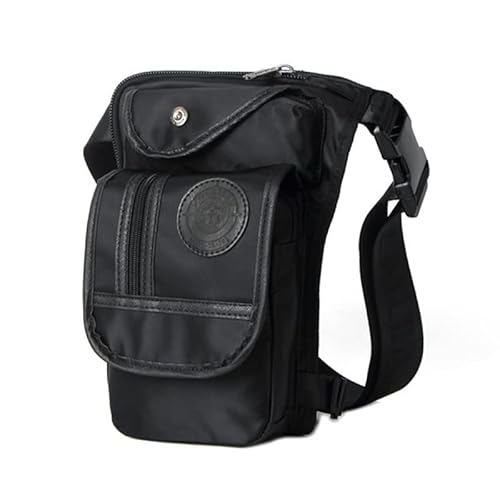 QXYOGO Beintasche Motorrad,Beintasche,Oberschenkeltasche Nylon-Herren-Beintasche, Motorrad-Hüfttasche, multifunktionale Messenger-Umhängetasche, Reise-Hip-Hop-Tasche(Black Nylon b) von QXYOGO