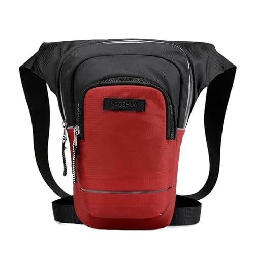 QXYOGO Beintasche Motorrad,Beintasche,Oberschenkeltasche Reflektierender Riemen, wasserdichte Nylon-Beintasche for Herren, Drop-Fanny-Hüfttasche, Motorrad-REIT-Taillen-Beintasche, Umhängetasche(Red) von QXYOGO