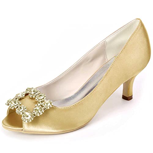 QYASTUDIO Damen-Stiletto-Pumps mit Rhinestones & Satin-Spitze Elegant für Party & Hochzeit von QYASTUDIO