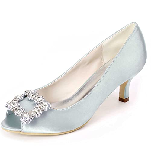 QYASTUDIO Damen-Stiletto-Pumps mit Rhinestones & Satin-Spitze Elegant für Party & Hochzeit von QYASTUDIO