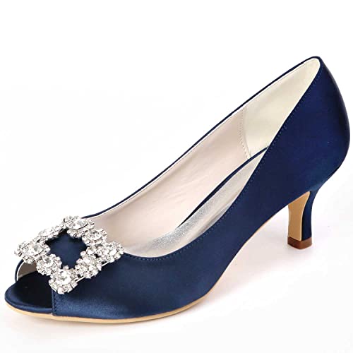 QYASTUDIO Damen-Stiletto-Pumps mit Rhinestones & Satin-Spitze Elegant für Party & Hochzeit von QYASTUDIO