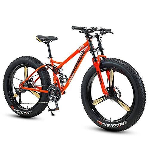 QYEZSOTL Mountainbikes, Fatbike Für Männer Und Frauen, 26-Zoll-Räder, 4 Zoll Breite Stollenreifen, 7/21/24/27/30-Gang-Strand-/Schnee-Mountainbike, Doppelfederuund Doppelscheibenbremse, Blaue Speichen/ von QYEZSOTL