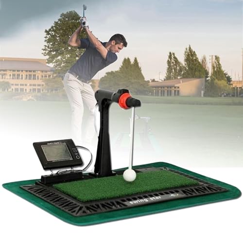 Golfschwung-Schlaghilfe-Simulator, Golfschwung-Trainer mit digitalem Bildschirm und Zusatzstimme, höhenverstellbar mit 3 Gängen und automatischer 360°-Ballrückgabe, Schwungübungen drinnen/draußen von QYOEGSQ