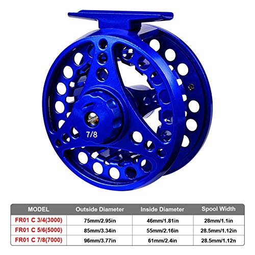 Angelrolle Fliegenfischereirad 1: 1 2 + 1BB 75mm 85mm 96mm Dicke28mm Angelrolle Für Flüsse, Seen, Ozeane, Stauseen(Blue 3 4) von QZCX