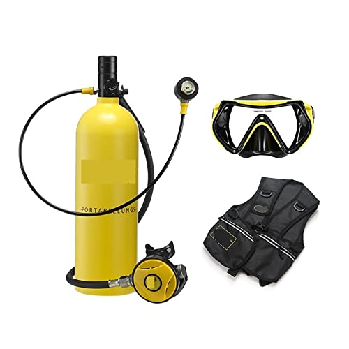 QZCX Tragbares Atemschutzgerät zum Tauchen, 2 Liter Tauch- Und Schnorchelausrüstung, Sauerstofftank, Unterwasser-Rebreather, Restdruckmessgerät Hohe Druckhärte(Yellow Bottle Blackhead) von QZCX