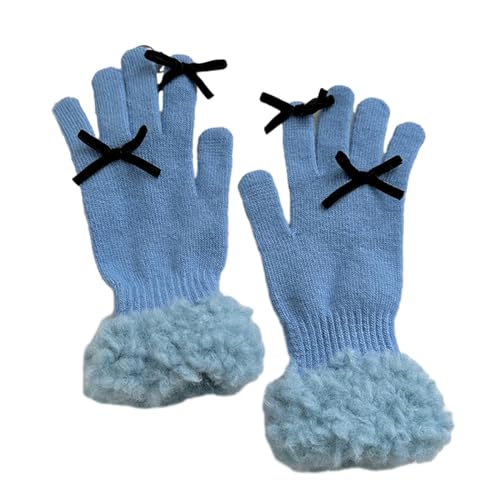 Qaonsciug Winter-Strickhandschuhe mit kleiner Schleife, für Paare, Vollfinger-Handschuhe, dick, Outdoor, Radfahren, Skifahren, hält warm von Qaonsciug