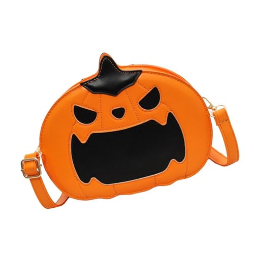 Umhängetasche Mit Halloween Motiv Lustige Kürbisform Für Damen Neuheit Teufel Schultertasche Aus PU Leder Mit Verstellbarem Riemen von Qaonsciug