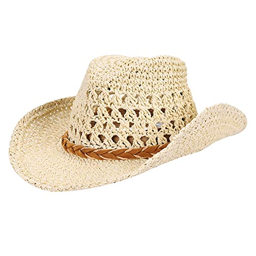 Strohhut Eltern-Kind Sonnenschutz Cowboyhut Westernstroh Breit Krempe Frühling Sommer Anti UV Sonnenhut Reisekappe Hut mit Kinnriemen Natur Hautfreundlich für Kinder unisex Camping Angeln Wandern von Qchomee