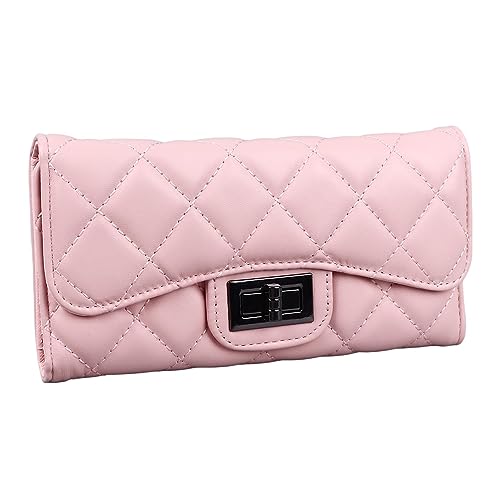 Qcwwy Geldbörse mit Karomuster, Lange Geldbörse, Große Kapazität, PU-Handtasche für den Täglichen Gebrauch, Stilvolle Damen-Rosa von Qcwwy