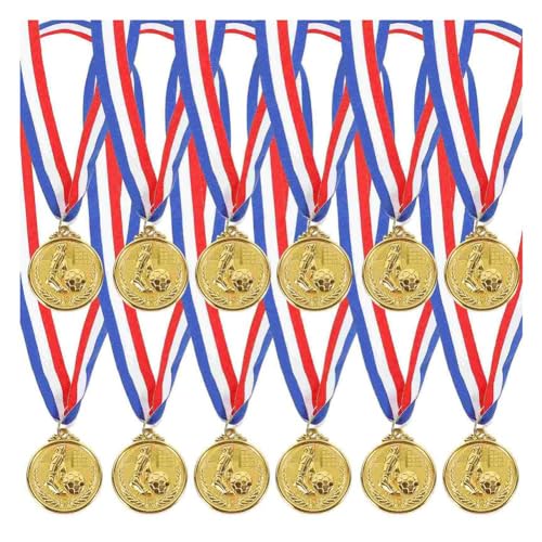 Qerwsdty 12 Stück Fußballpokal-Medaille, Medaillen, Auszeichnungen, Partygeschenke für Studenten, Fußballmetalle, Zinklegierung, Goldene Auszeichnung für Fußball von Qerwsdty