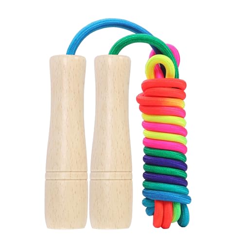 Qetlavee Springseil Kinder, 220CM Verstellbare Seilspringen, mit Holzgriff, 7 Farben Regenbogen von Qetlavee