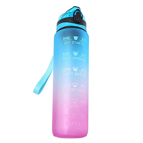 Qhpnunhq 1000 Ml Gesundheit Sport Wasser Flasche mit Zeitmarkierung und Strohhalm, GroßE Breite ÖFfnung, Auslaufsicher, Langlebig, Frei, Ungiftig B von Qhpnunhq