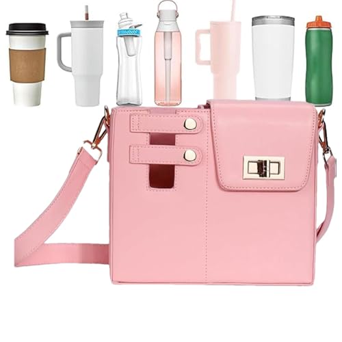 Qhvynpo Wasserflaschentasche mit Handytasche, Wasserflaschenhülle, Tasche für Wasserflasche, Tasche mit verstellbarem Schultergurt aus Leder mit Handytasche,, Rosa, riferimento alla descrizione, von Qhvynpo