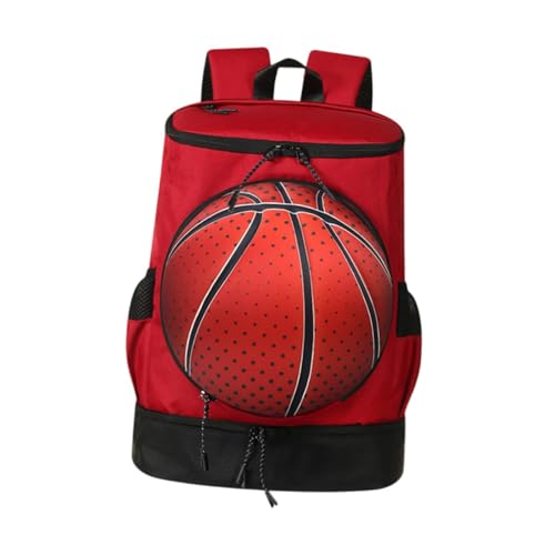 Qianly Basketball-Rucksack mit Ballhalter, Sport-Turnbeutel mit Schuhfach für den Außenbereich, Red Black L Adults von Qianly