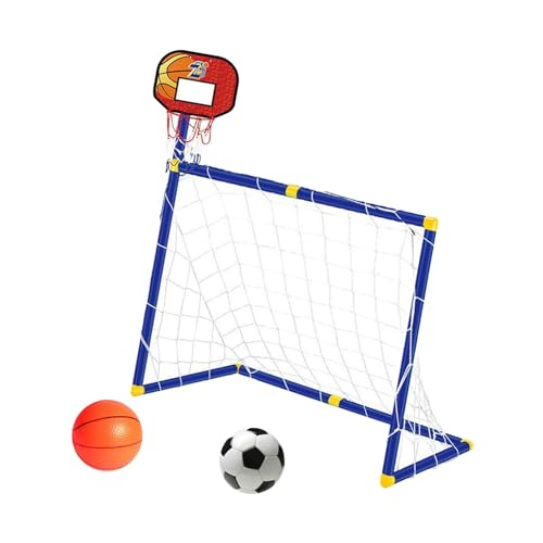 Qianly Basketballkorb mit Fußballtornetz, Basketballrahmen, 2-in-1-Übungswurfspiel, Tornetz für Kinder im Garten, drinnen und draußen, Rot von Qianly