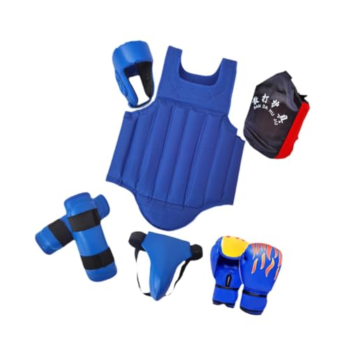 Qianly Boxschutzausrüstung Boxschutzausrüstung mit Tasche Ausrüstung Sanda Ausrüstungsset Sparring Schutzausrüstung für Kickboxen, blau L von Qianly