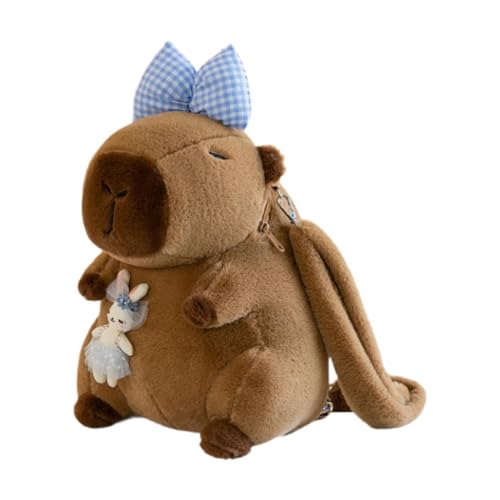 Qianly Capybara Rucksack Im Cartoon Stil für Shopping Und Outdoor Aktivitäten, Blaue Schleife von Qianly