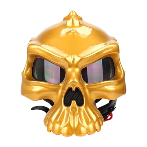 Qianly Motorradhelm mit Totenkopf, Schutz für Radfahrer, Geeignet für Männer Und Frauen, Outdoor Aktivitäten, Gold, l von Qianly