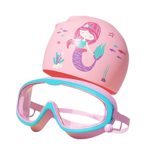 Qianly Schwimmbrillen-Kappen-Set, Schwimmzubehör, elastische Kappe für langes und kurzes Haar zum Tauchen, Rosa und Blau von Qianly