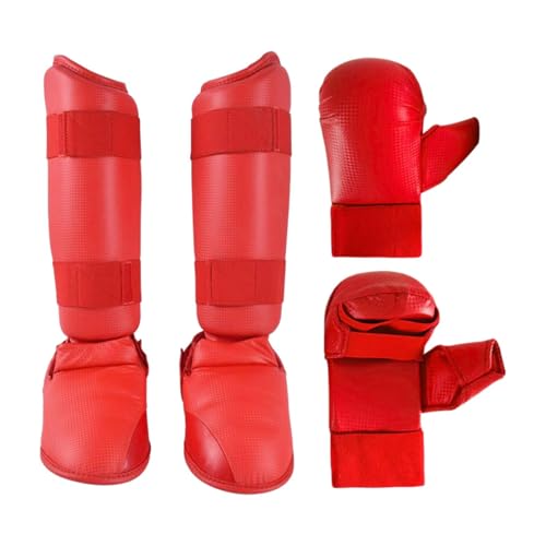 Qianly Taekwondo Sparring Set mit Boxhandschuhen Und Schienbeinschonern für Karate, Rot, M von Qianly